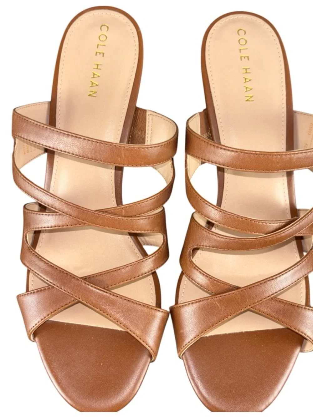 Cole Haan Alyse Strappy Leather Mule Sandals Block Heel Brown 9.5 NWOT